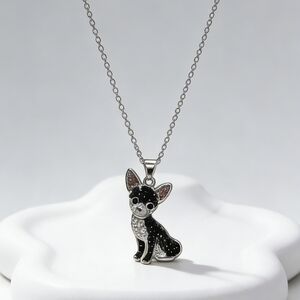 Black & White Chihuahua Rhinestone Pendant Necklace